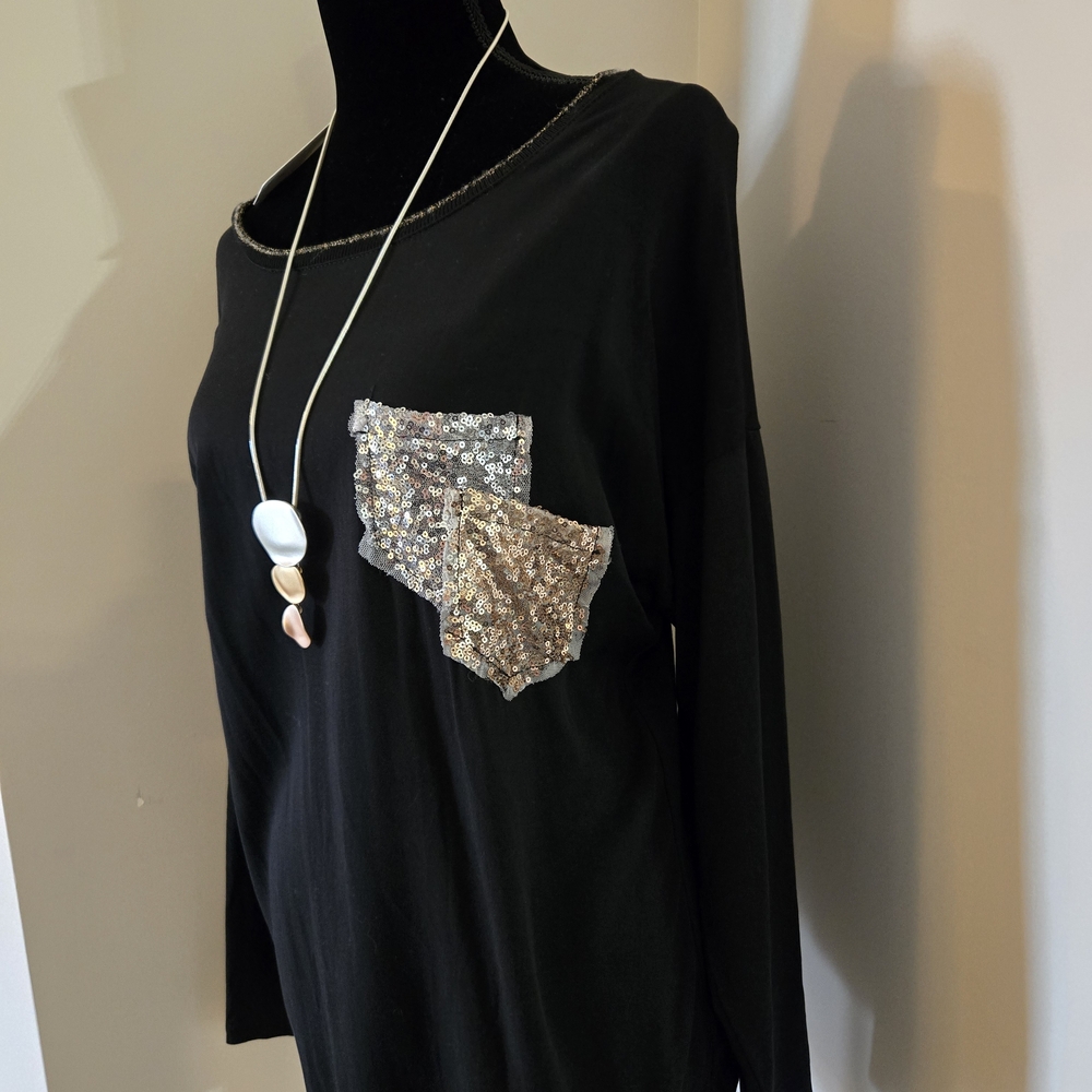 Elegant Black Sequin Pocket Top